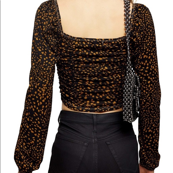 Topshop Ruched Dot Animal Print Crop Top - Picture 2 of 7